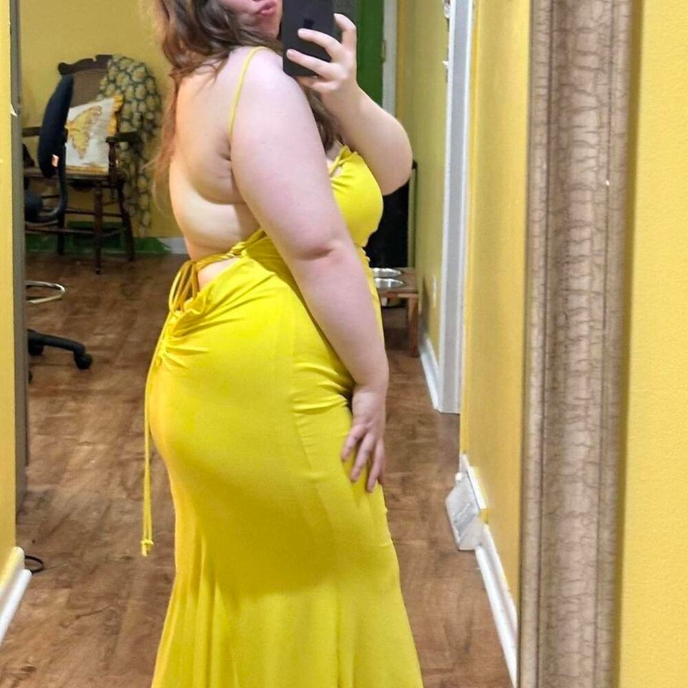 Vintage y2k jump apparel neon yellow highlighter bodycon formal maxi dress
